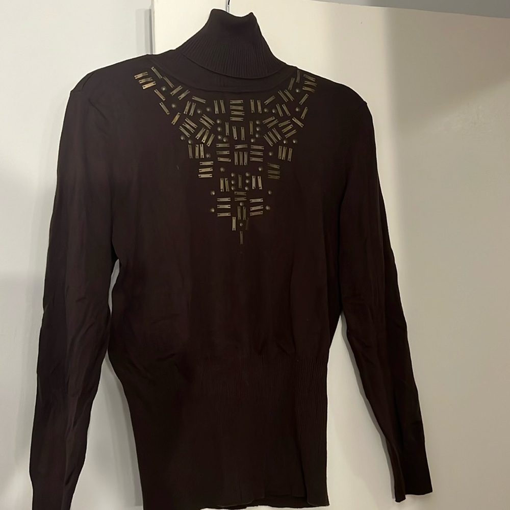 Tracy M Turtleneck Sweater ( cotton and spandex). Front design. Size S. Brown. - Picture 1 of 4
